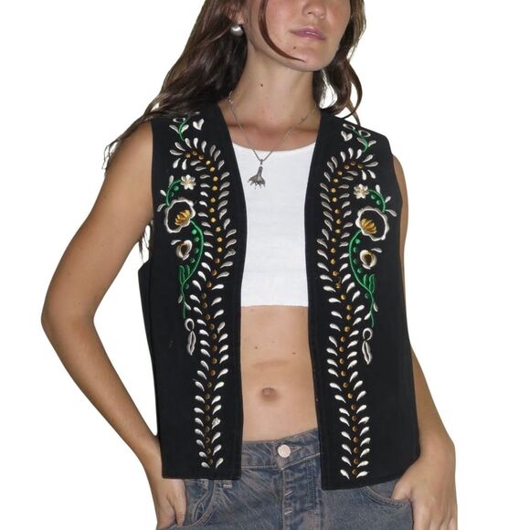 New Zara Black Embroidered Crop Vest Medium - Picture 2 of 6